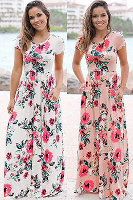 Robe d'été Imprimée Col Rond Manches Courtes