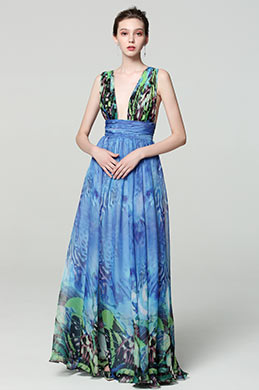 Robe de Soirée Florale Imprimé V Col