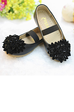 Black Girl's Round Toe Leather Flat Dance / Party Shoes