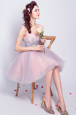 V-Cut Sequins Lovely Short Cocktail Party Dress
