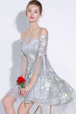 Chic Off Shoulder Floral LaceTulle Cocktail Dress