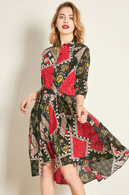 Classic Silk 1/2 Sleeves Printed Tunic Dress
