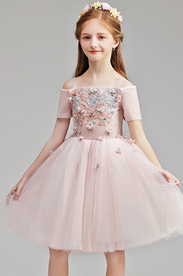 Lovely Off Shoulder Flower Girl Midi Dress