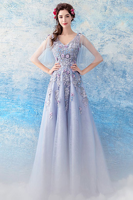 Sexy V-Ausschnitt Blumenstickerei Party Abendkleid