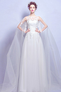 Sexy White Long Tulle Bride Wedding Dress