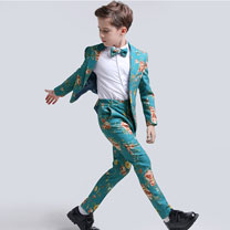Boys Print One Button Closure Suits Show Tuxedo