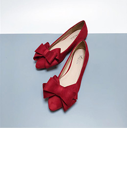 Suede Toe Closed Pointed Flat Shoes With Bowknot