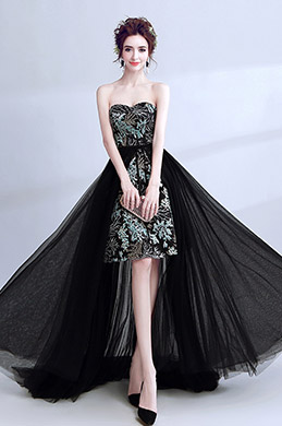 Sweetheart Long Train Party Prom Cocktail Dress