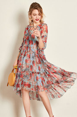 Simple Silk Printed Dress Women Dress Summer Dress