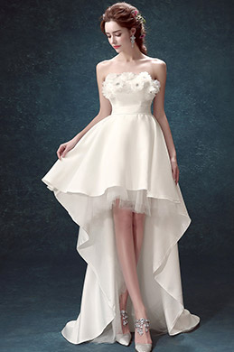 White Strapless Corset Back long Wedding Bridal Dress