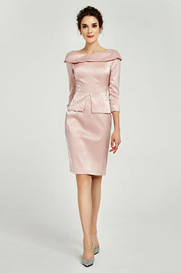 Pink 3/4 Sleeves Mother of the Bride Dress