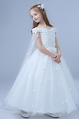 Romantic Long Wedding Flower Girl Party Dress