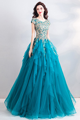 Sexy Cap Sleeves Ruffle Skirt Party Ball Dress