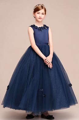 Robe de Fille Longue Sans Manches Bleu