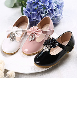 Girl's Round Toe Princess Leather Flat Flower Girl Shoes