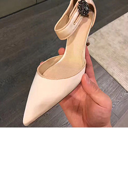 Women's Black Satin Toe Closed Buckle High Heels Shoes