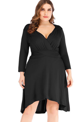 Simple Plus Size V-cut Cocktail Dress Women Dress