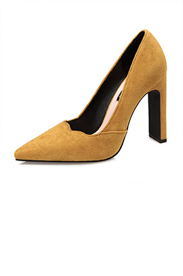 Women’s Suede High Chunky Heel Closed Toe Pumps Shoes