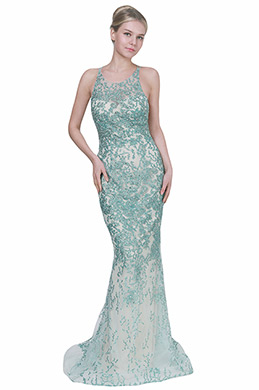 Sexy Green Halter Beaded Long Ball Evening Dress