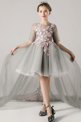 Princess Grey Children Wedding Flower Girl Dress