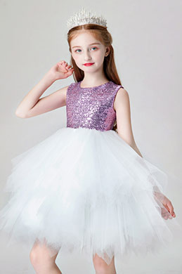 Lovely Purple Sequin Wedding Flower Girl Dress
