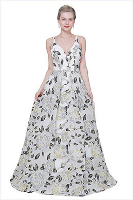 Vestido de fiesta con escote en V con estampado de espagueti