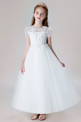 Short Sleeves Children Wedding Flower Girl Dress