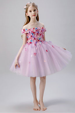 Dream Pink Off Shoulder Flower Girl Dress