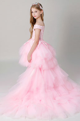 Princess Pink Children Wedding Flower Girl Dress