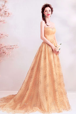 Sexy Corset Gold Sweetheart Party Evening Ball Dress