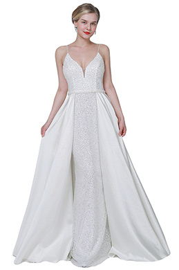 Weiß V-Ausschnitt Pailletten Party Brautkleid