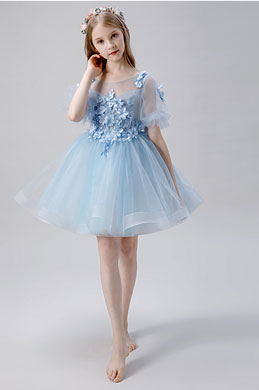 Baby Blue Short Flower Girl Dress