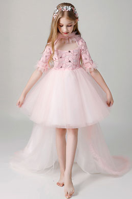Vestido de niña de las flores de la boda princesa rosa