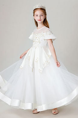 Princess Short Sleeves Flower Girl Dress