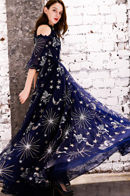 Sexy Blue Halter Off Shoulder Party Evening Dress