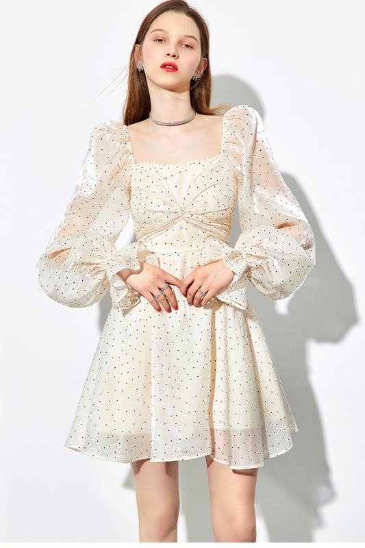 High Fashion Long Sleeves Polka Dot Dress Womenm Mini Dress