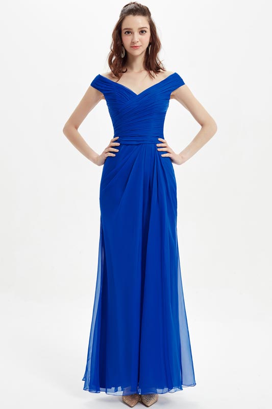 Off Shoulder Royal Blue Evening Gown Bridesmaid Dress