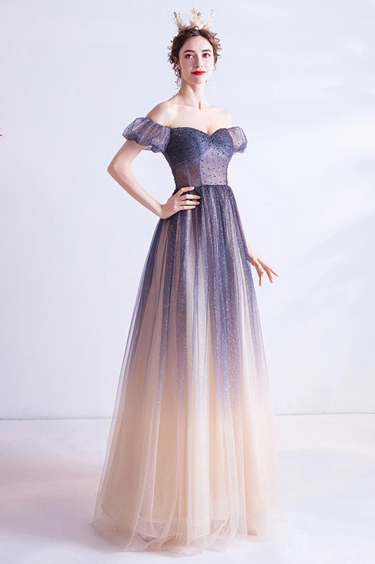 Sexy Gradient OFF Shoulder Shiny Sequins Party Evening Dress
