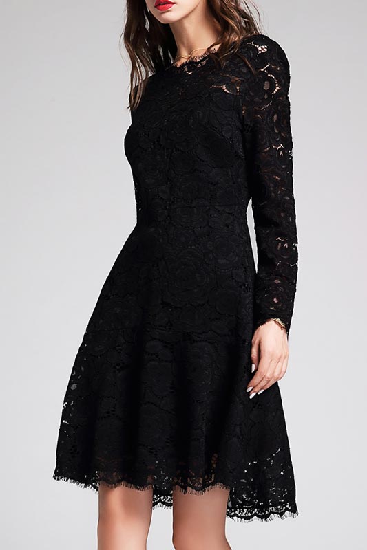 Black Elegant Long Sleeves Lace Party Evening Dress