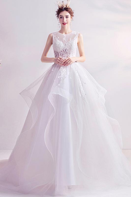 Elegante Robe de Mariée Longue en Tulle