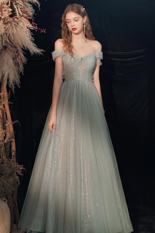 Women Off-shoulder Shiny Evening Party Maxi Dress Bridesmaid Dress