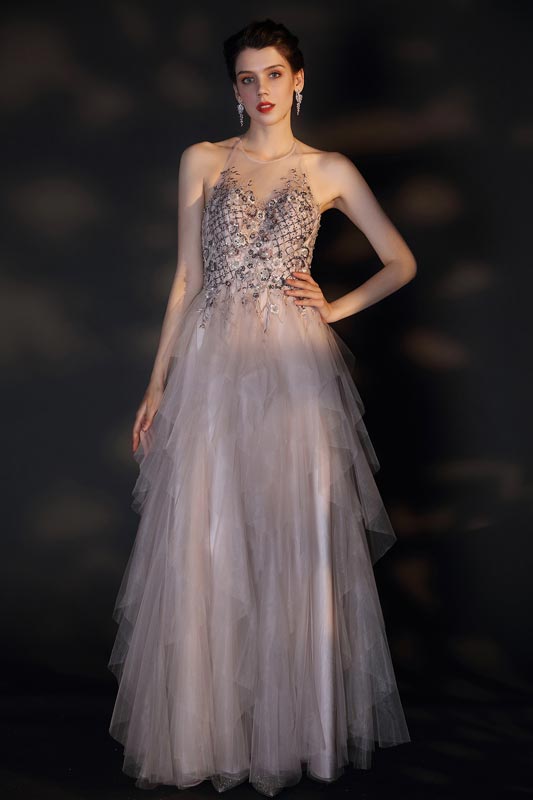 New Halter Open Back layers Tulle Party Dress