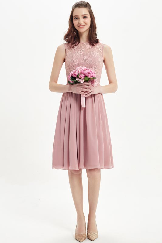 Dusty Rose Lace High Neck Cocktail Dress