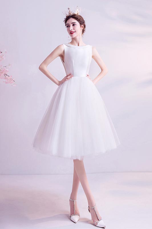 Robe de Cocktail Blanche Courte au Genou en Tulle