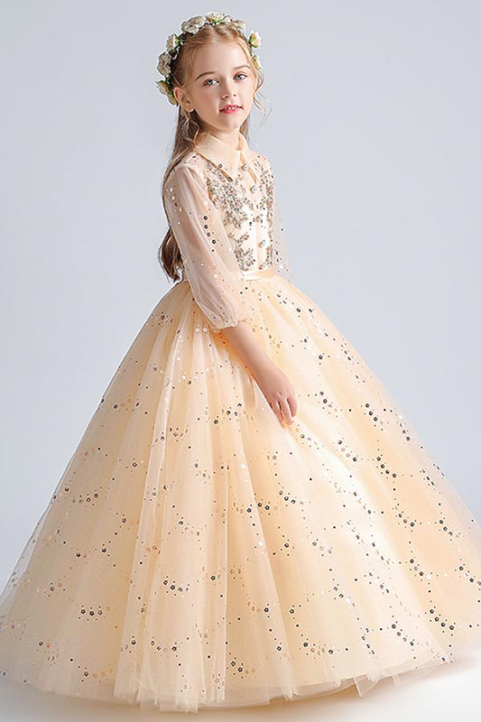 Lovely Beige Lace Tulle Wedding Flower Girl Dress