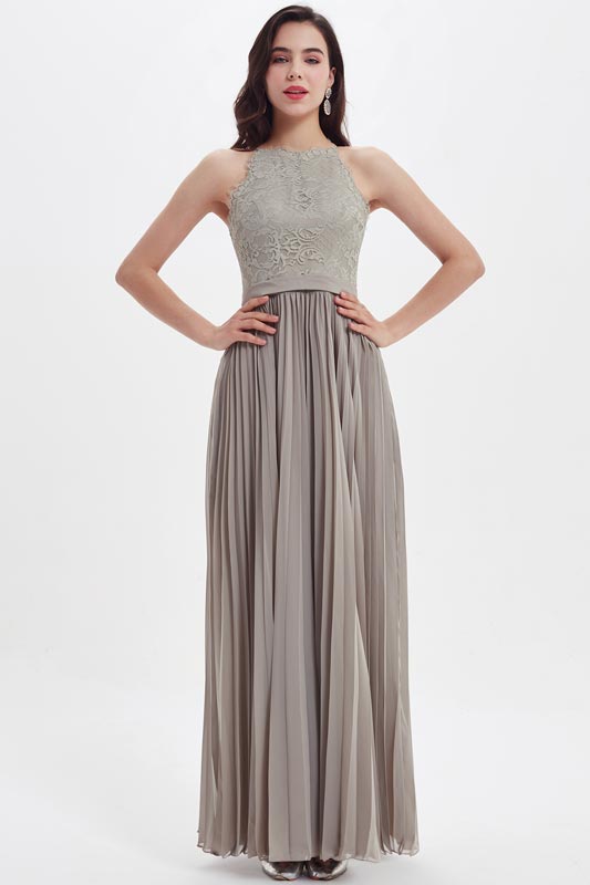 Graues Spitzen Elegantes Hochzeit Brautjunfernkleid