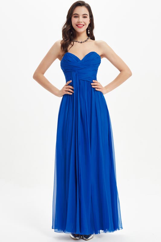 Blue Strapless Sweetheart Wedding Bridesmaid Dress