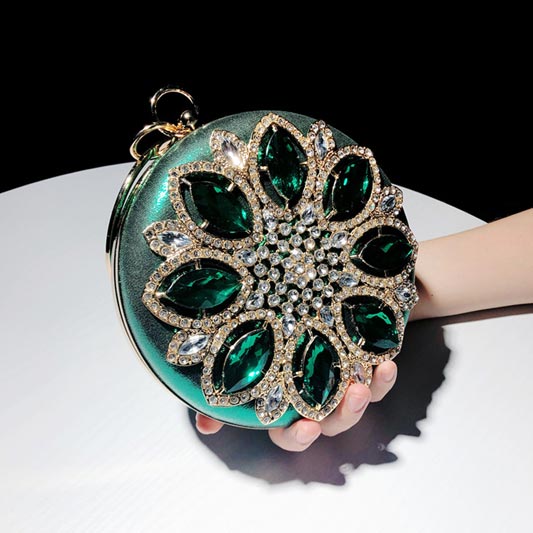 Womens Evening Bag Round Rhinestone Crystal Clutch Purse