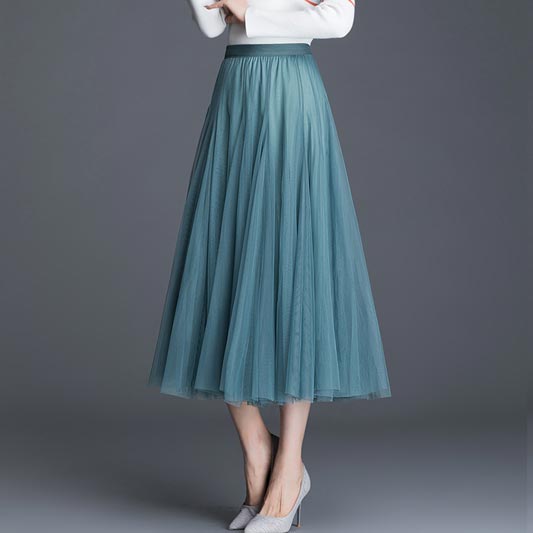 Women Tulle Fairy Skirt Mesh Puffy A-Line Elastic Waist Skirt
