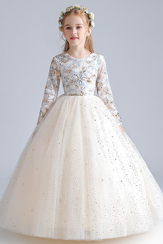 White Embroidery Lace Tulle Flower Girl Dresses